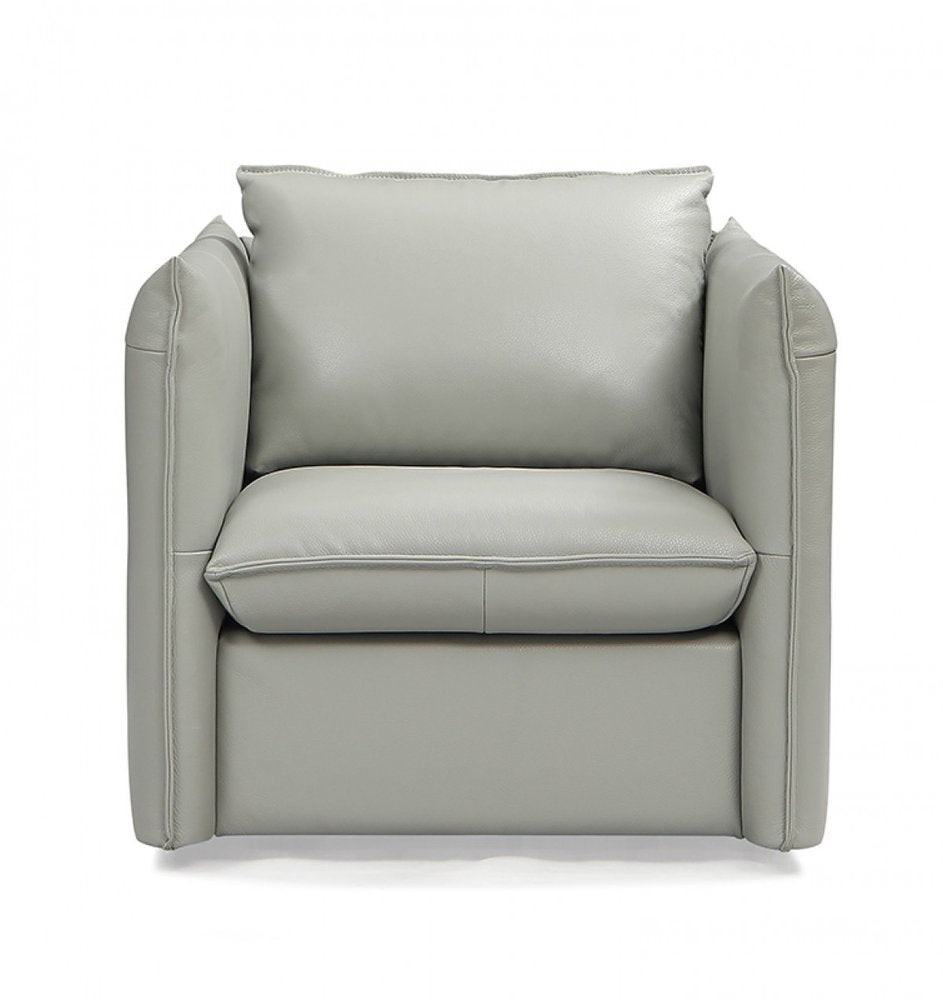 36" Gray And Silver Genuine Leather Swivel Lounge Chair HomeRoots