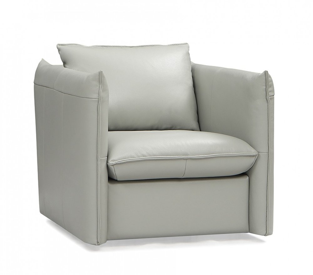36" Gray And Silver Genuine Leather Swivel Lounge Chair HomeRoots