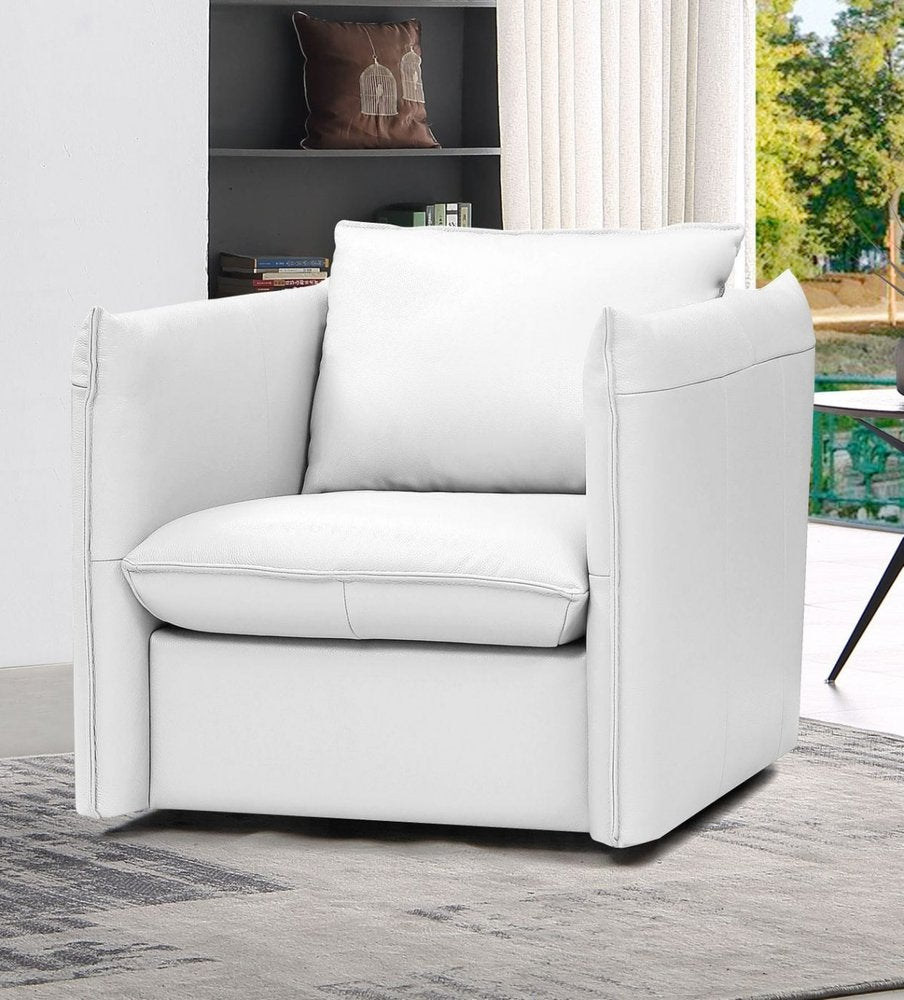 36" White And Silver Genuine Leather Swivel Lounge Chair HomeRoots