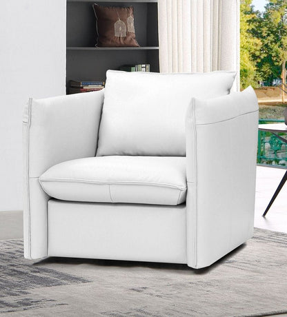 36" White And Silver Genuine Leather Swivel Lounge Chair HomeRoots