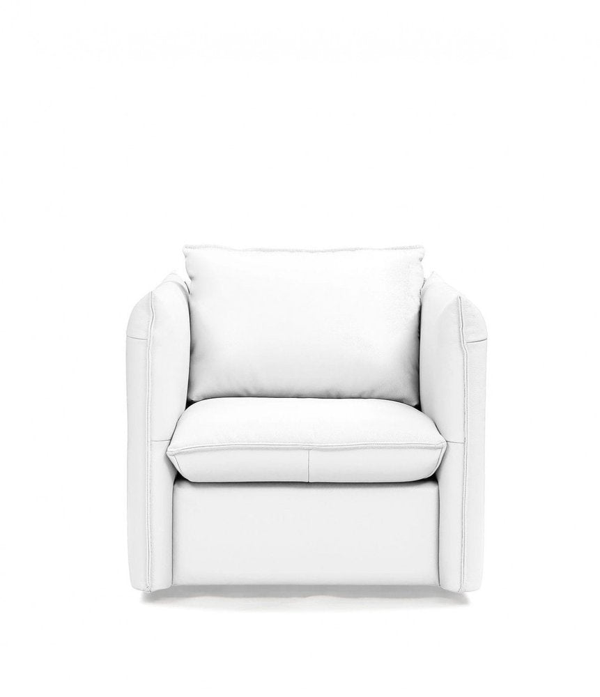 36" White And Silver Genuine Leather Swivel Lounge Chair HomeRoots