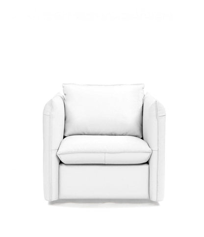 36" White And Silver Genuine Leather Swivel Lounge Chair HomeRoots