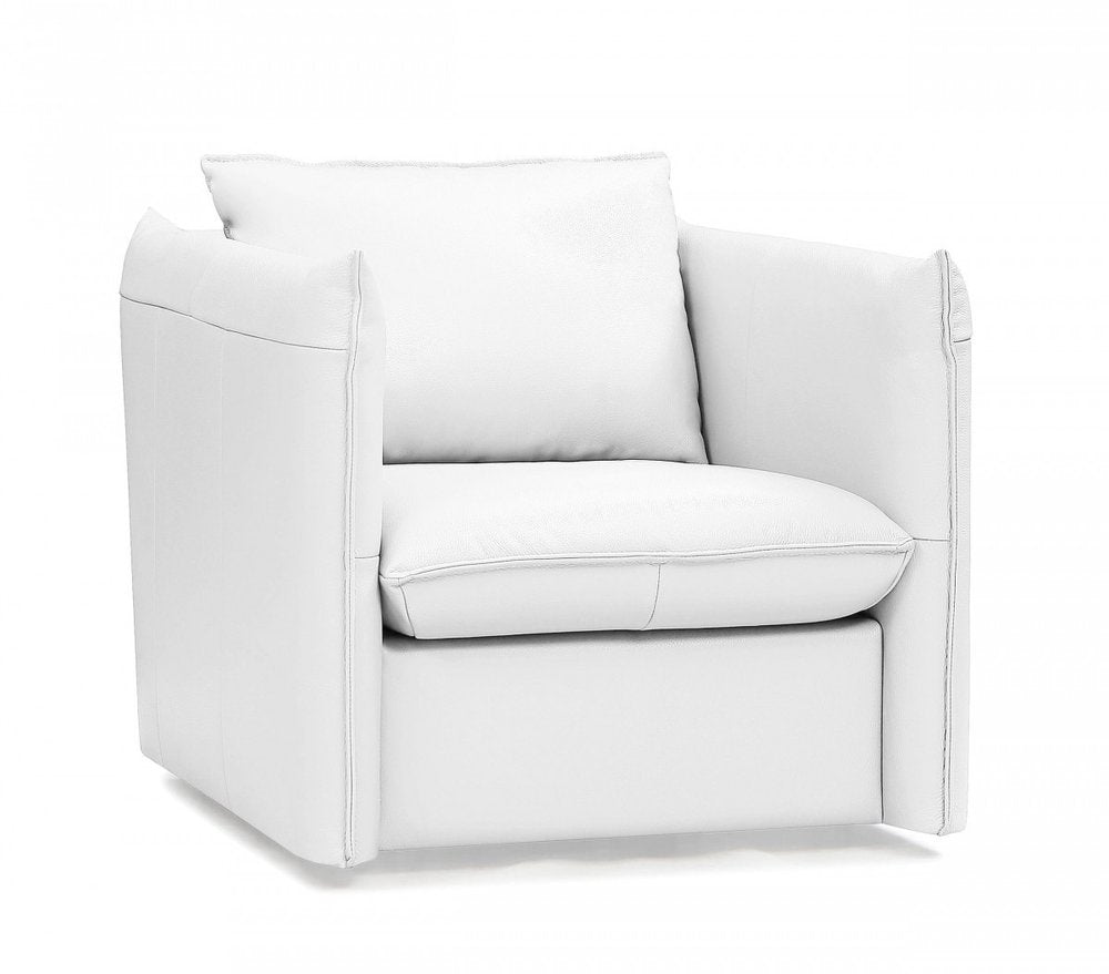 36" White And Silver Genuine Leather Swivel Lounge Chair HomeRoots