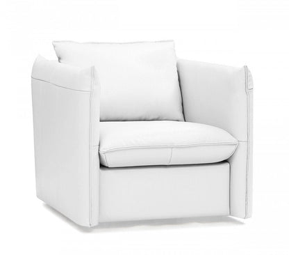 36" White And Silver Genuine Leather Swivel Lounge Chair HomeRoots