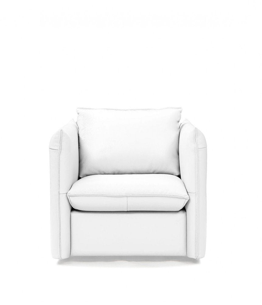 36" White And Silver Genuine Leather Swivel Lounge Chair HomeRoots