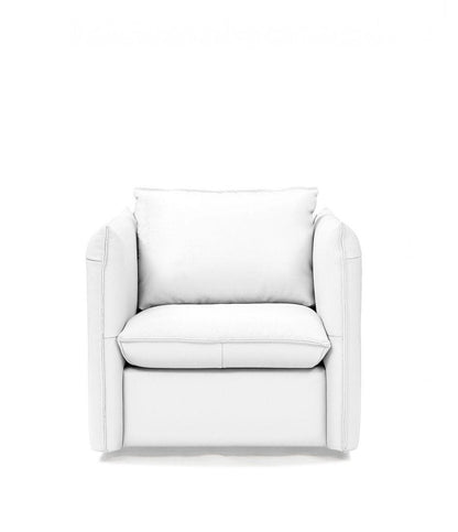 36" White And Silver Genuine Leather Swivel Lounge Chair HomeRoots