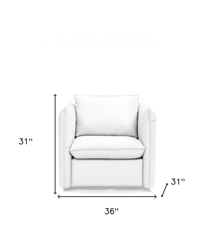 36" White And Silver Genuine Leather Swivel Lounge Chair HomeRoots