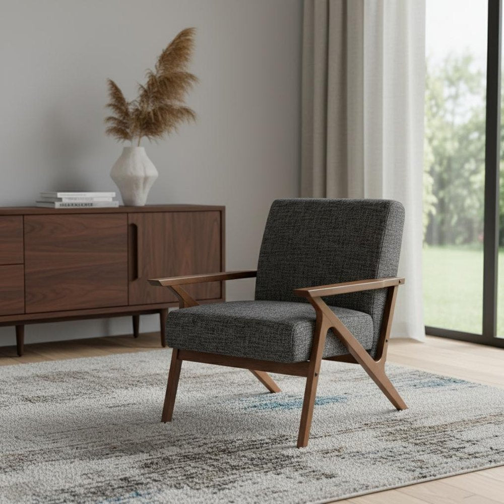 24" Gray And Brown Upholstered Arm Chair HomeRoots