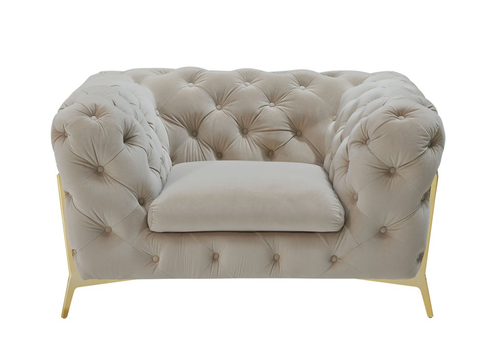 50" Beige And Gold Velvet Tufted Lounge Chair HomeRoots