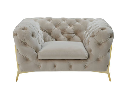 50" Beige And Gold Velvet Tufted Lounge Chair HomeRoots