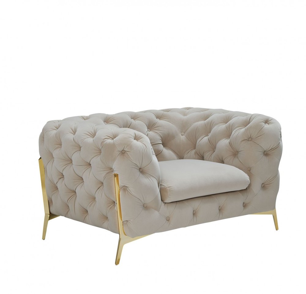 50" Beige And Gold Velvet Tufted Lounge Chair HomeRoots
