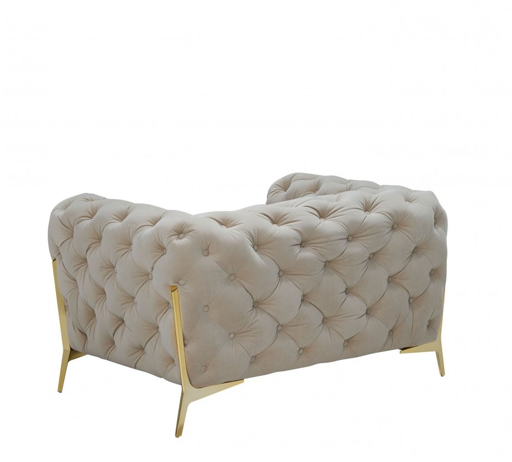 50" Beige And Gold Velvet Tufted Lounge Chair HomeRoots