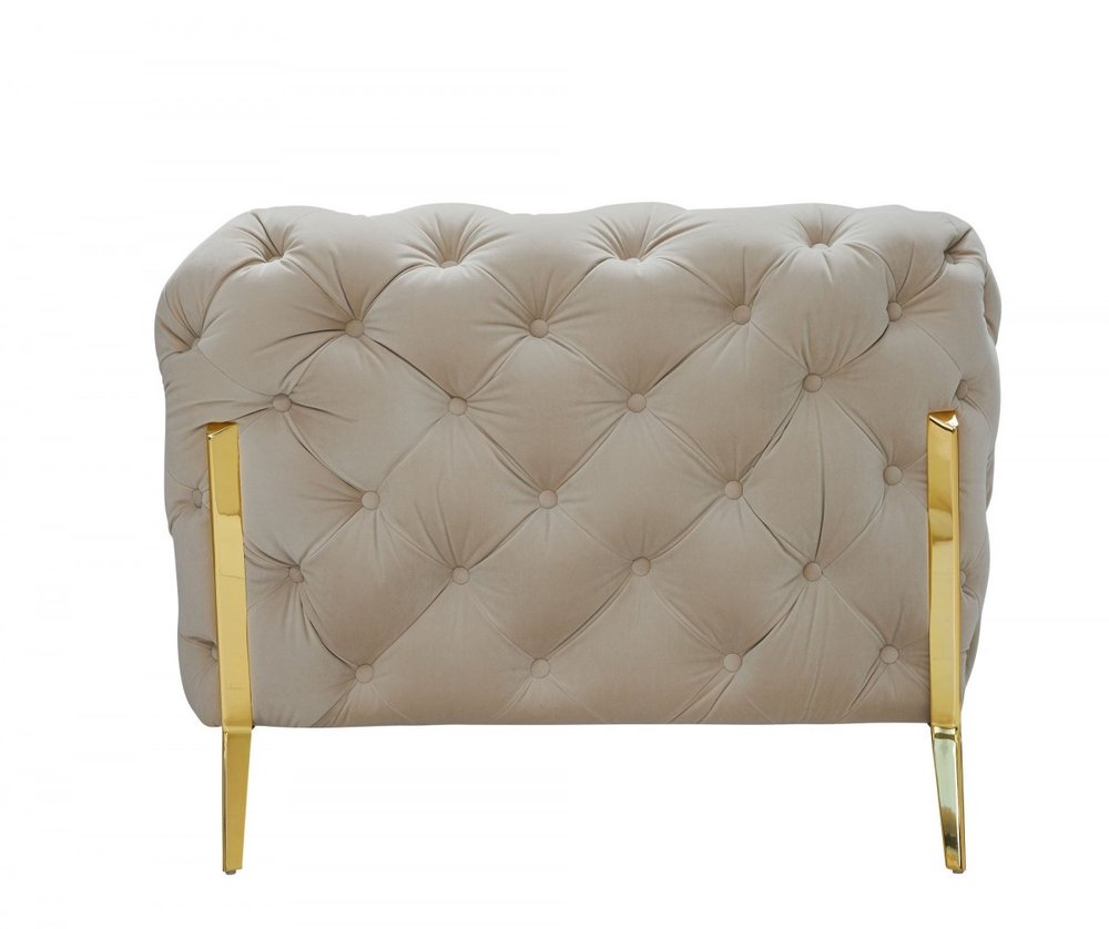 50" Beige And Gold Velvet Tufted Lounge Chair HomeRoots