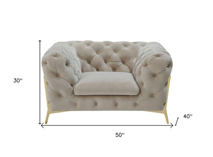 50" Beige And Gold Velvet Tufted Lounge Chair HomeRoots