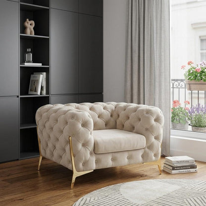 50" Beige And Gold Velvet Tufted Lounge Chair HomeRoots