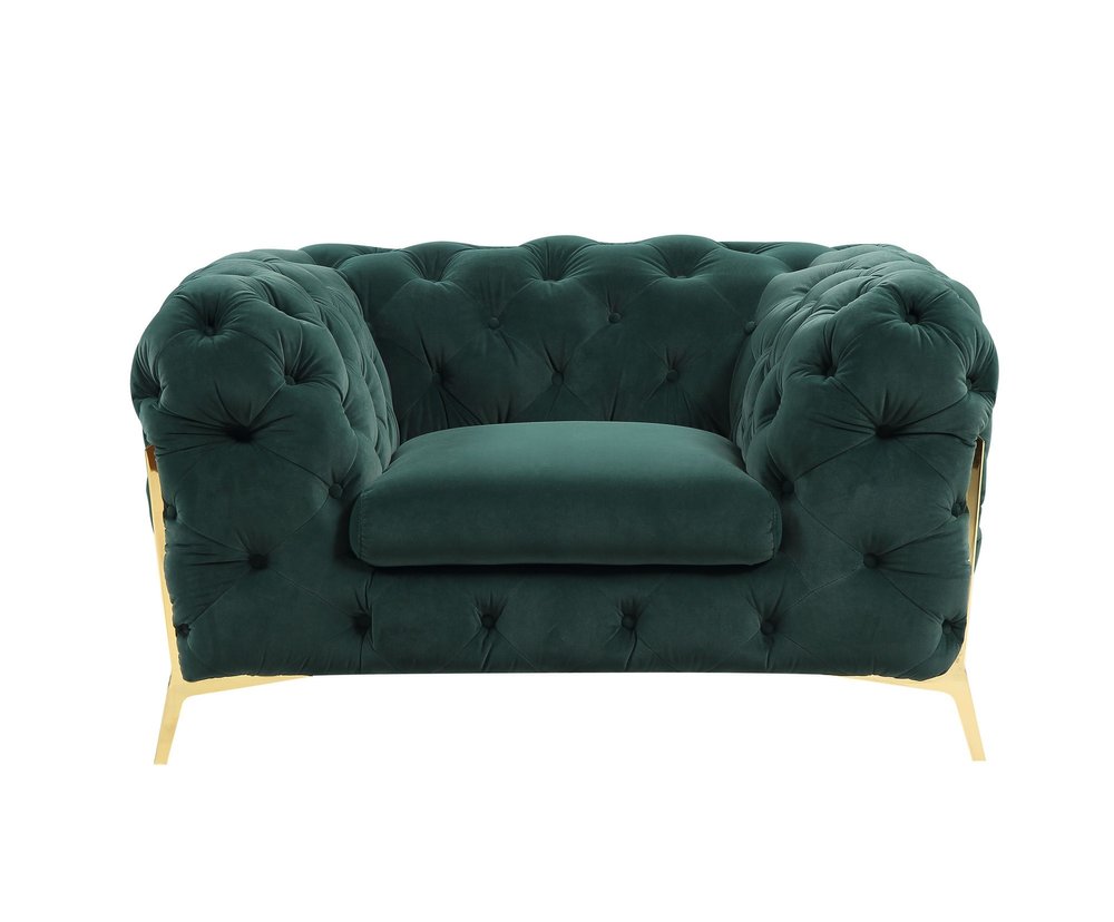 50" Green And Gold Velvet Tufted Club Chair HomeRoots