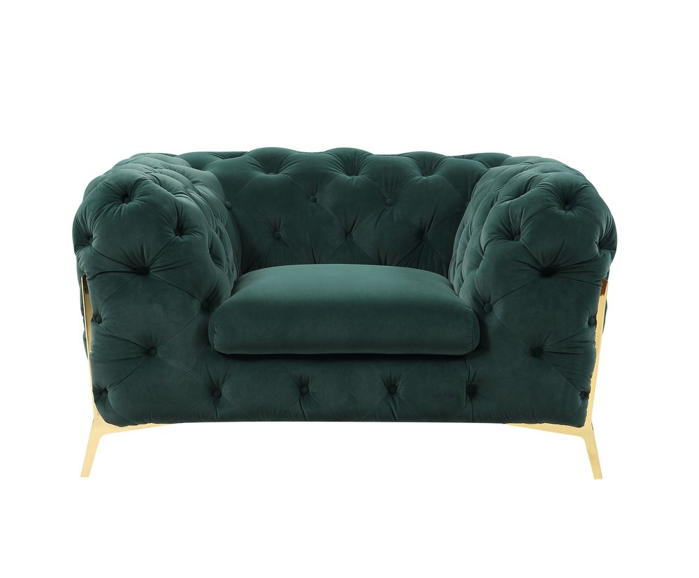 50" Green And Gold Velvet Tufted Club Chair HomeRoots