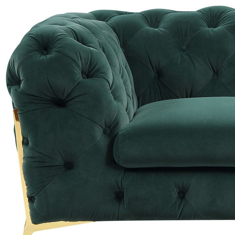50" Green And Gold Velvet Tufted Club Chair HomeRoots