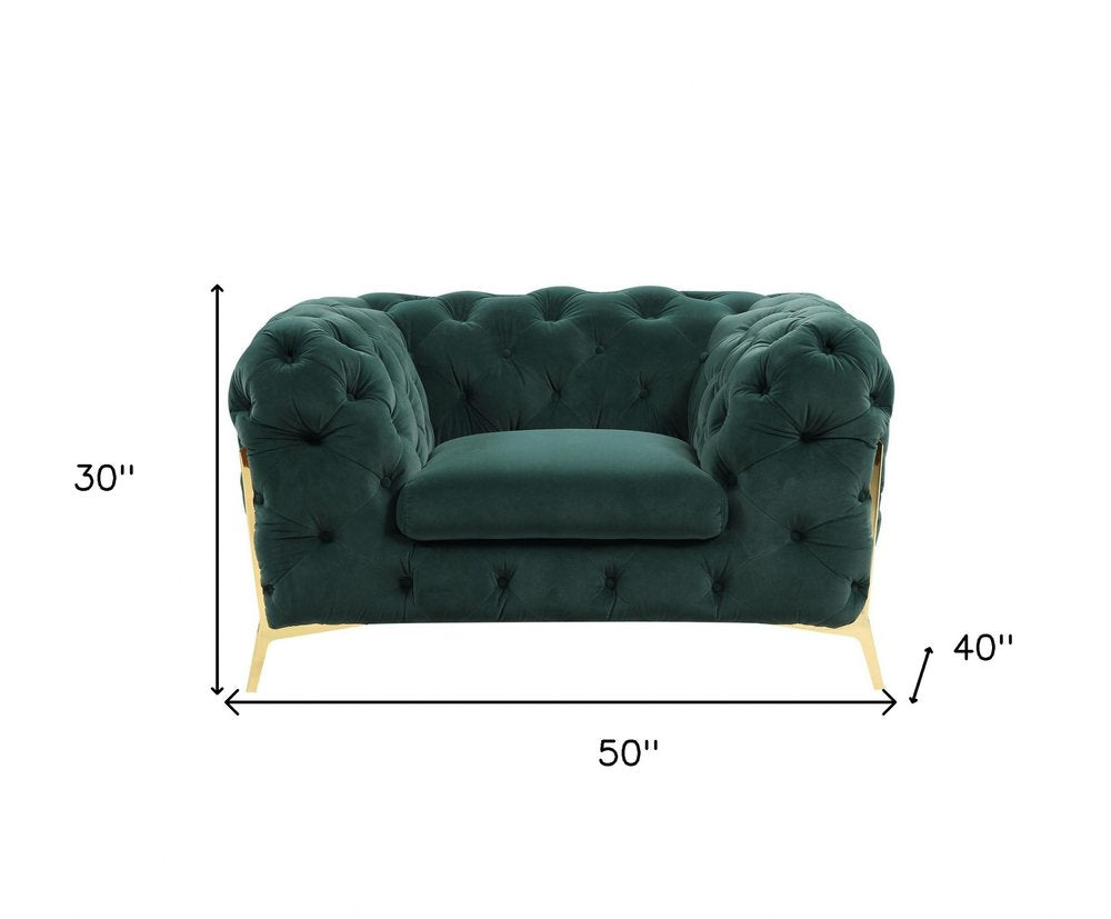 50" Green And Gold Velvet Tufted Club Chair HomeRoots