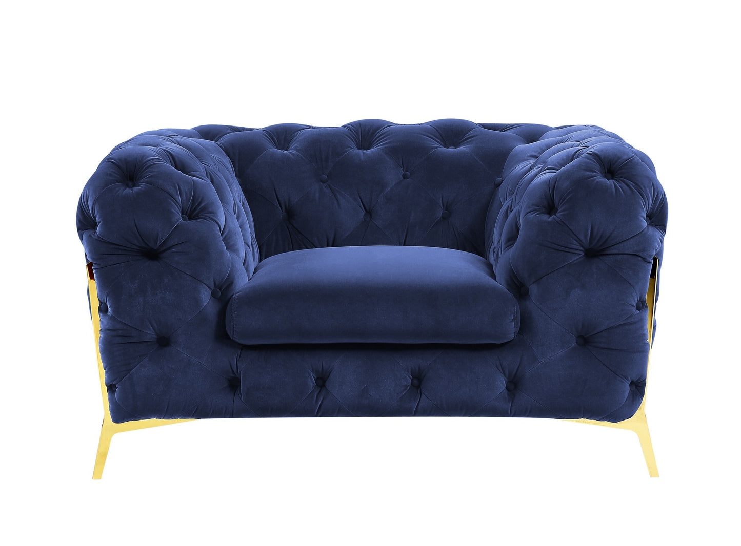 50" Blue And Gold Velvet Tufted Lounge Chair