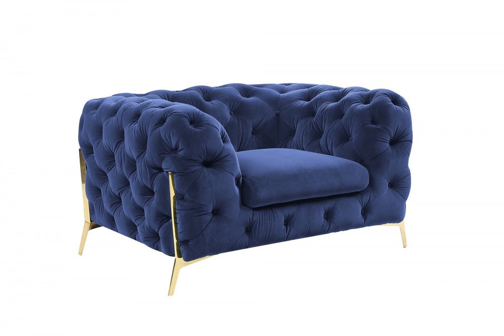 50" Blue And Gold Velvet Tufted Lounge Chair HomeRoots