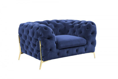 50" Blue And Gold Velvet Tufted Lounge Chair HomeRoots