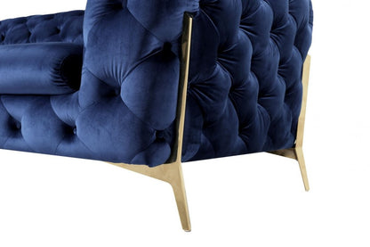 50" Blue And Gold Velvet Tufted Lounge Chair HomeRoots