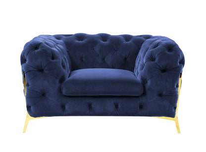 50" Blue And Gold Velvet Tufted Lounge Chair