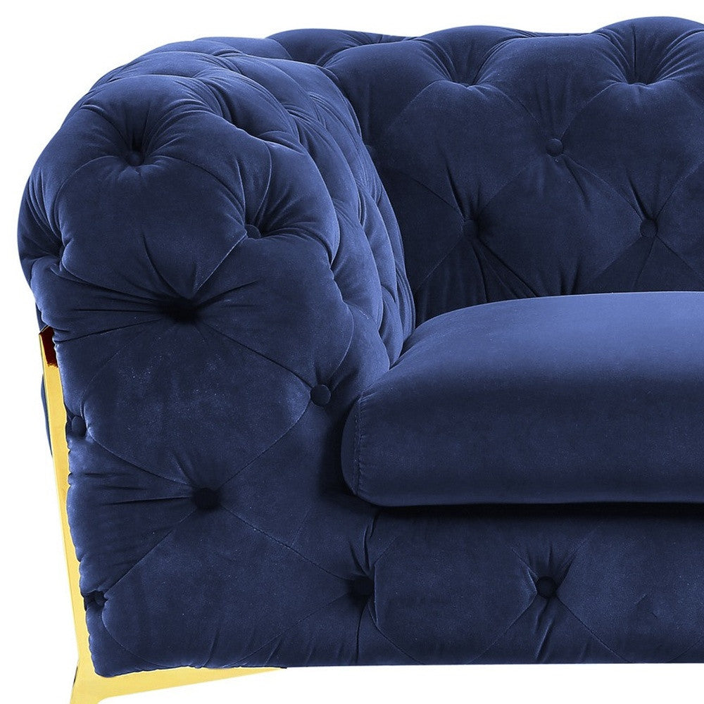 50" Blue And Gold Velvet Tufted Lounge Chair