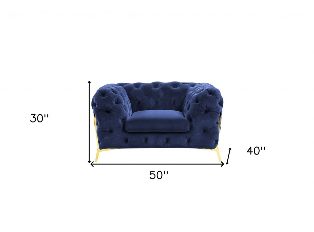 50" Blue And Gold Velvet Tufted Lounge Chair HomeRoots