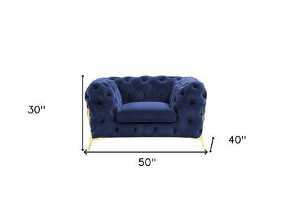 50" Blue And Gold Velvet Tufted Lounge Chair HomeRoots