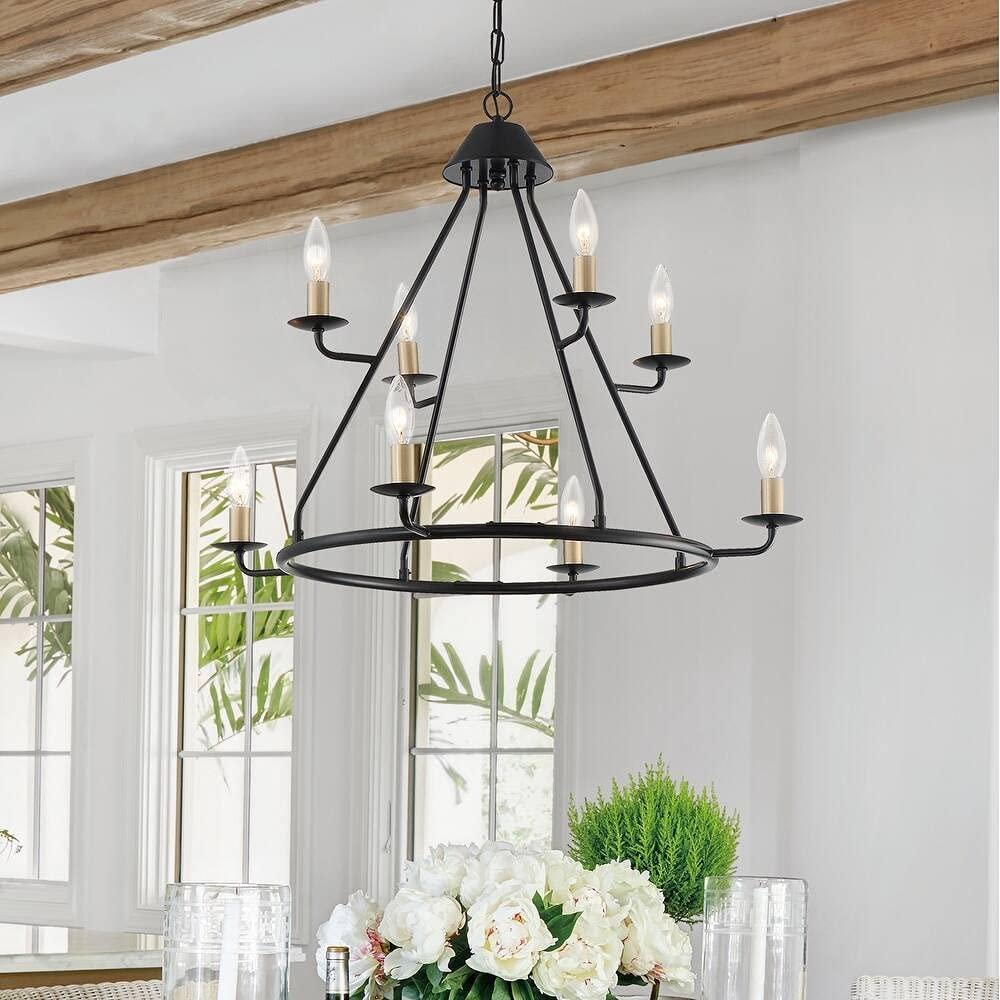 Black And Gold Candle Style Eight Light Metal Dimmable Chandelier — view 1