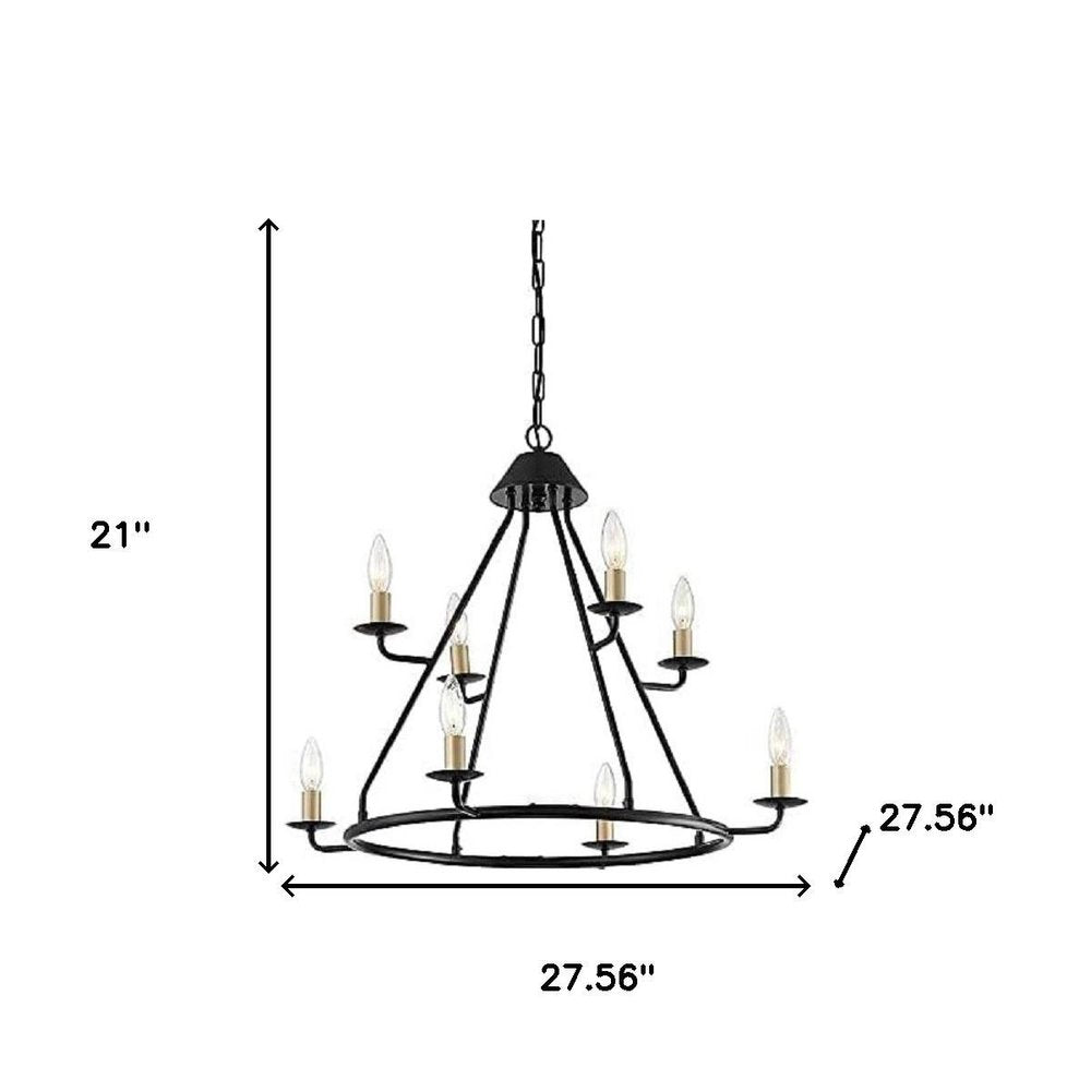 Black And Gold Candle Style Eight Light Metal Dimmable Chandelier — view 7