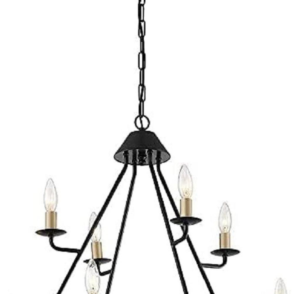 Black And Gold Candle Style Eight Light Metal Dimmable Chandelier — view 8