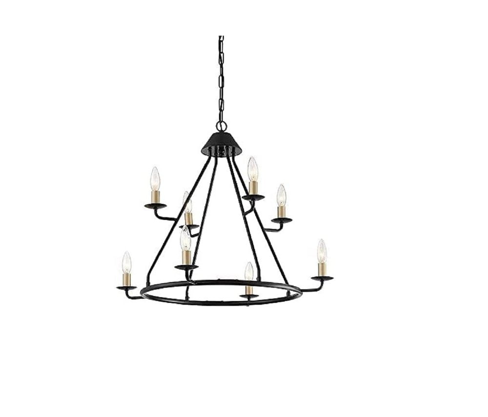 Black And Gold Candle Style Eight Light Metal Dimmable Chandelier — view 5