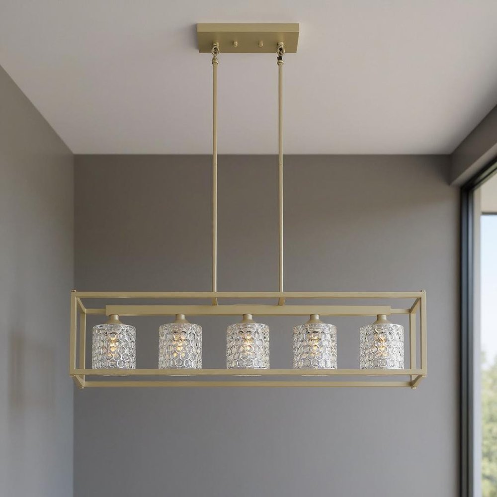 Silver Kitchen Island Five Light Metal Dimmable Chandelier With Clear Shades — view 9