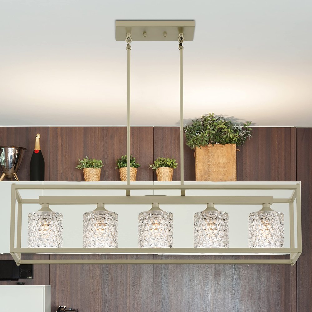 Silver Kitchen Island Five Light Metal Dimmable Chandelier With Clear Shades — view 2