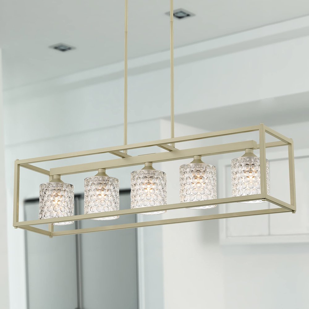 Silver Kitchen Island Five Light Metal Dimmable Chandelier With Clear Shades — view 3