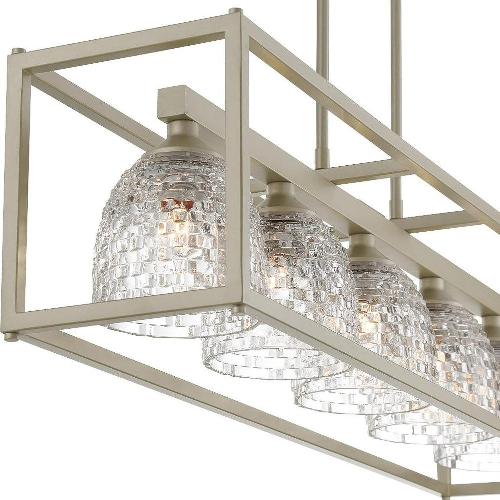 Clear Kitchen Island Five Light Metal Dimmable Chandelier With Clear Shades — view 7