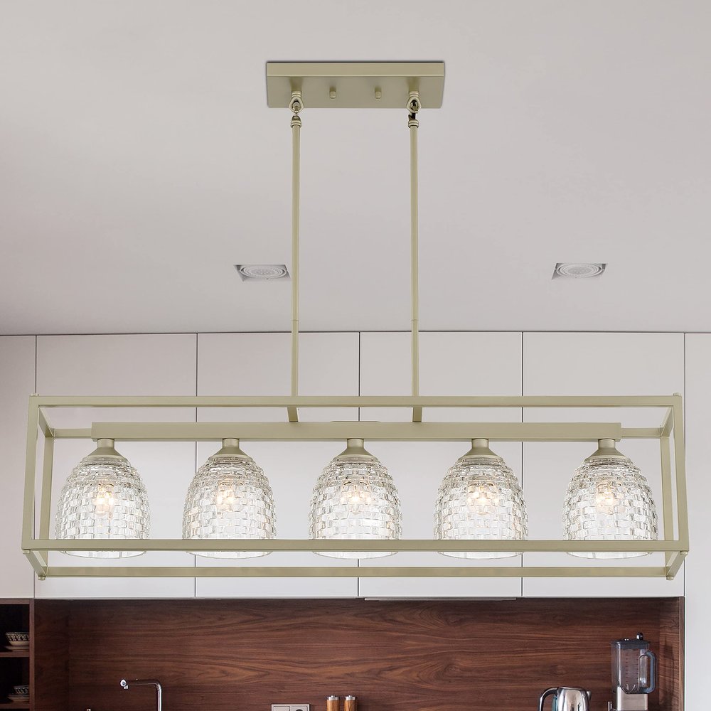 Clear Kitchen Island Five Light Metal Dimmable Chandelier With Clear Shades — view 2