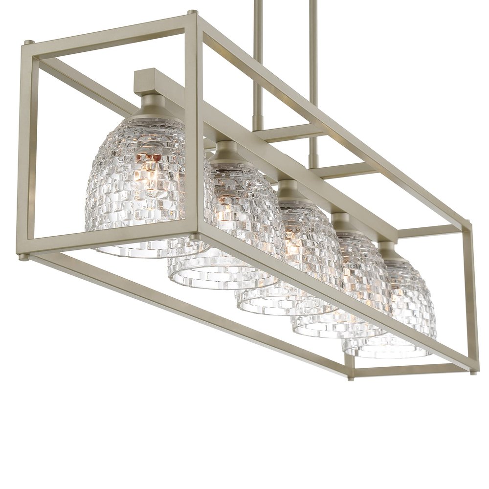 Clear Kitchen Island Five Light Metal Dimmable Chandelier With Clear Shades — view 3