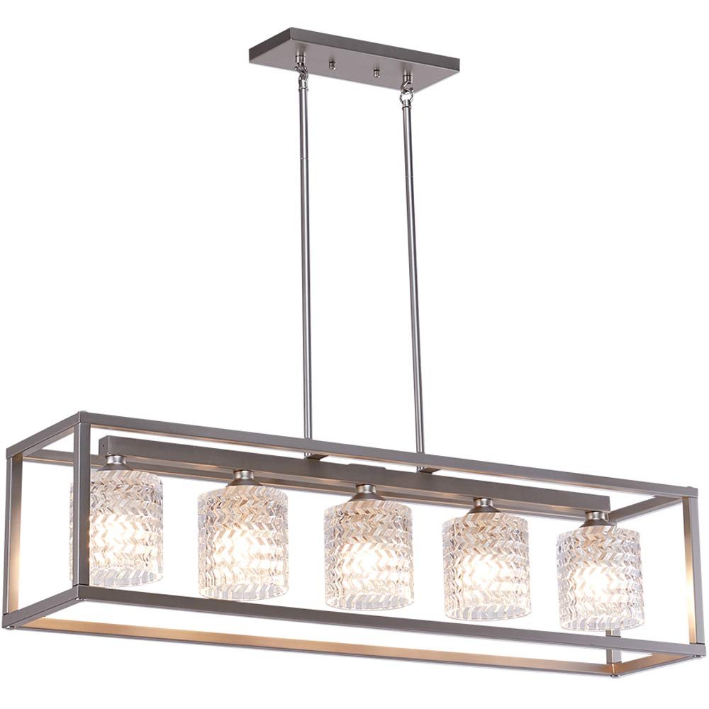 Clear Kitchen Island Five Light Metal Dimmable Chandelier With Clear Shades — view 4