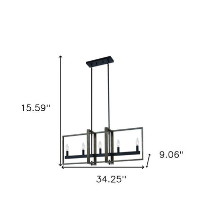 Brown And Black Kitchen Island Five Light Metal Dimmable Chandelier