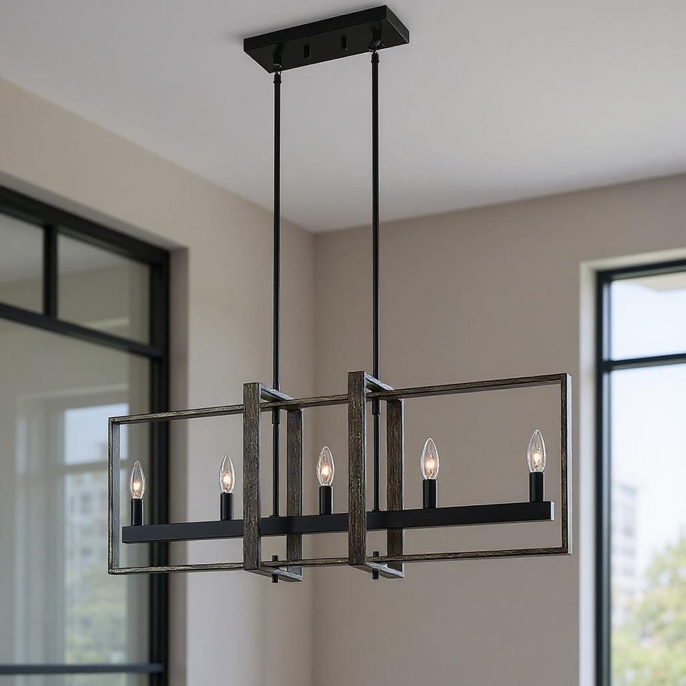 Brown And Black Kitchen Island Five Light Metal Dimmable Chandelier — view 6
