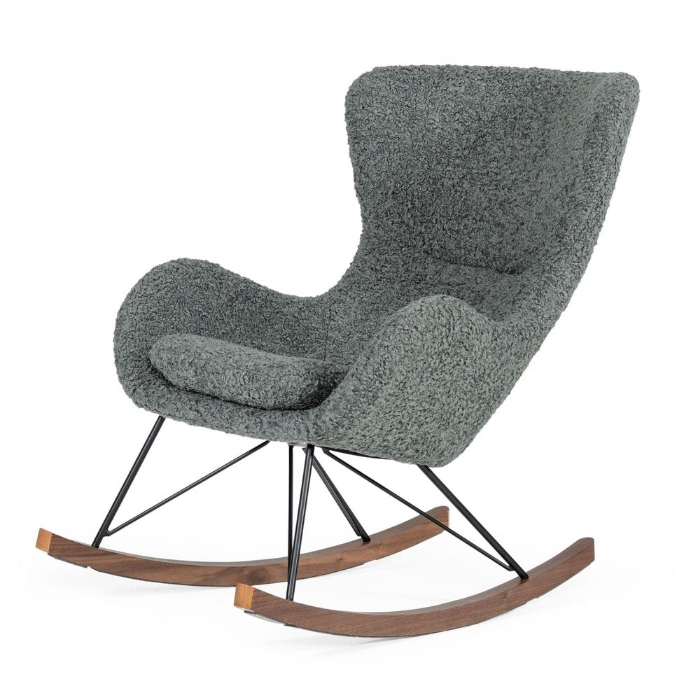 30" Gray and Brown Faux Fur Metal And Solid Wood Rocking Chair HomeRoots