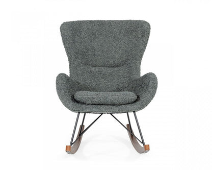30" Gray and Brown Faux Fur Metal And Solid Wood Rocking Chair HomeRoots