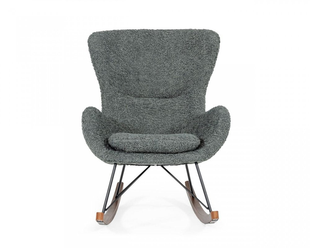 30" Gray and Brown Faux Fur Metal And Solid Wood Rocking Chair HomeRoots