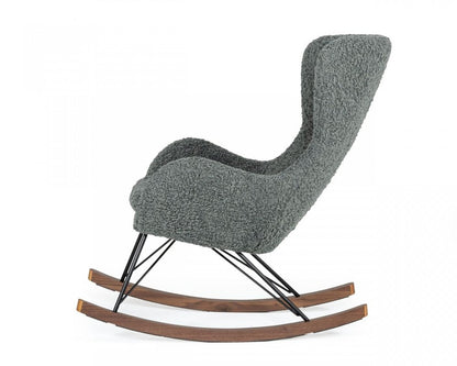 30" Gray and Brown Faux Fur Metal And Solid Wood Rocking Chair HomeRoots