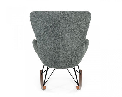 30" Gray and Brown Faux Fur Metal And Solid Wood Rocking Chair HomeRoots