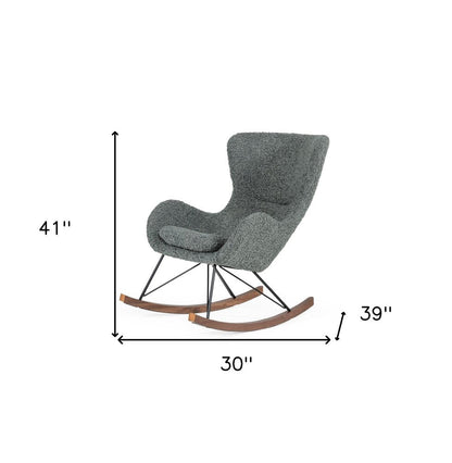 30" Gray and Brown Faux Fur Metal And Solid Wood Rocking Chair HomeRoots